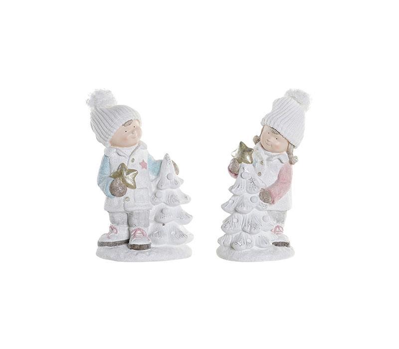 Figura de Natal c/Led Meninos e Árvore de Natal 43cm
