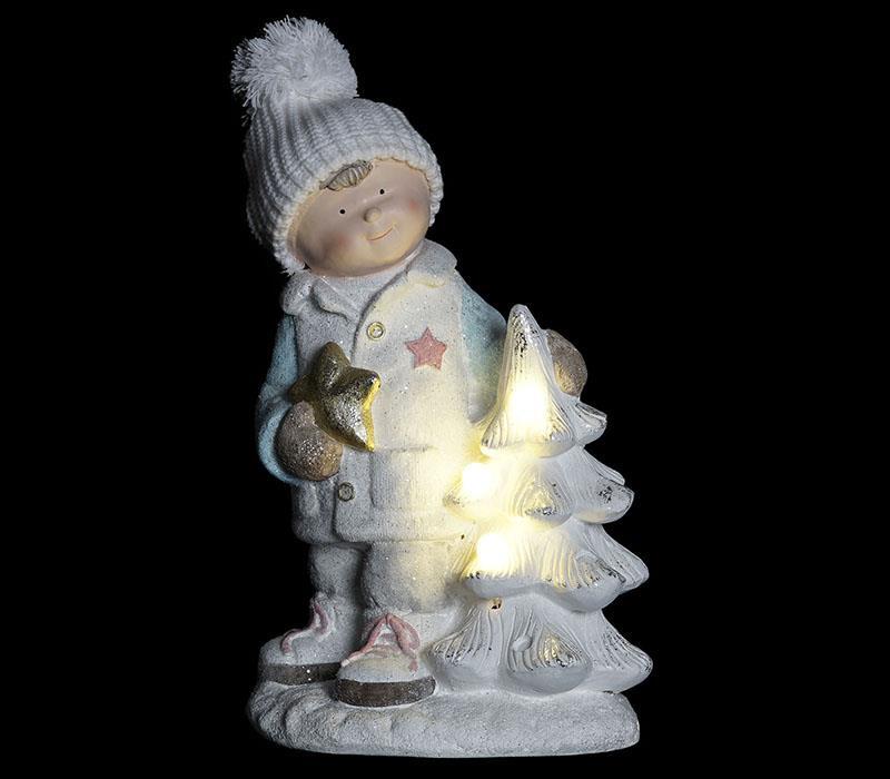 Figura de Natal c/Led Meninos e Árvore de Natal 43cm
