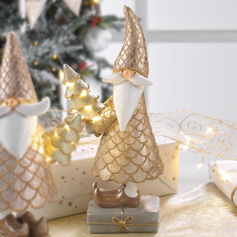 Pai Natal Dourado c/Led 30cm