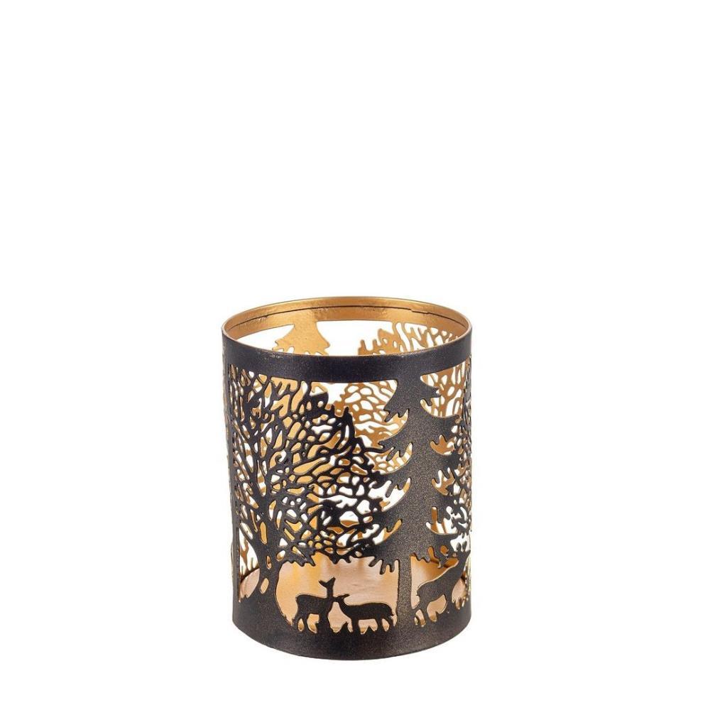 Porta Velas de Natal Preto e Dourado