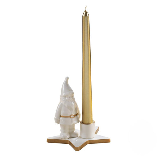 Porta Velas Pai Natal Branco e Dourado