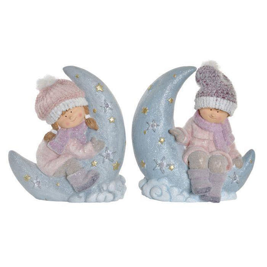 Figura de Natal c/Led Meninos e Lua 37cm