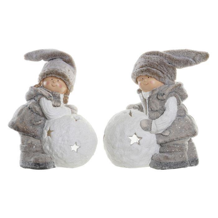Figura de Natal Meninos e Bola de Neve 39cm