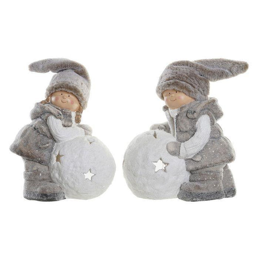 Figura de Natal Meninos e Bola de Neve 39cm