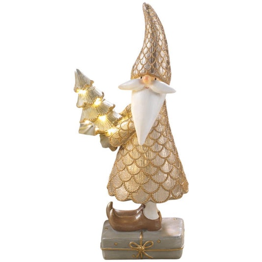 Pai Natal Dourado c/Led 30cm
