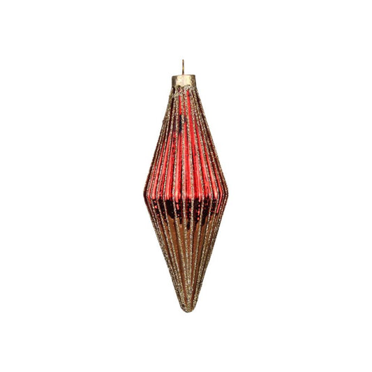 Enfeite de Natal Lágrima Vermelho e Dourado 14cm 1 Unidade