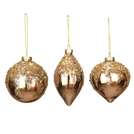 Bolas de Natal Dourado c/Missangas 1 Unidade