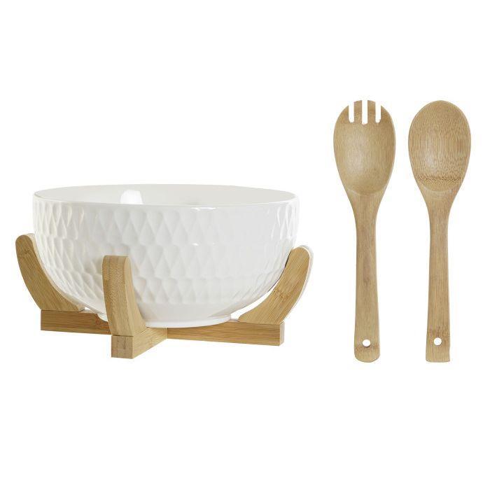 Saladeira em Porcelana e Bambu