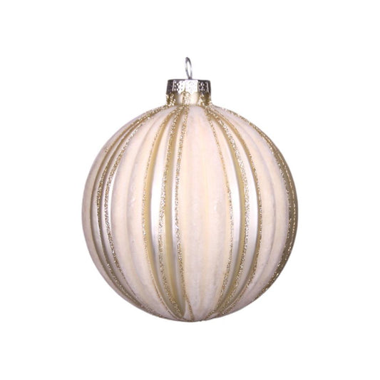 Bola de Natal Branco e Bege 10cm 1 Unidade